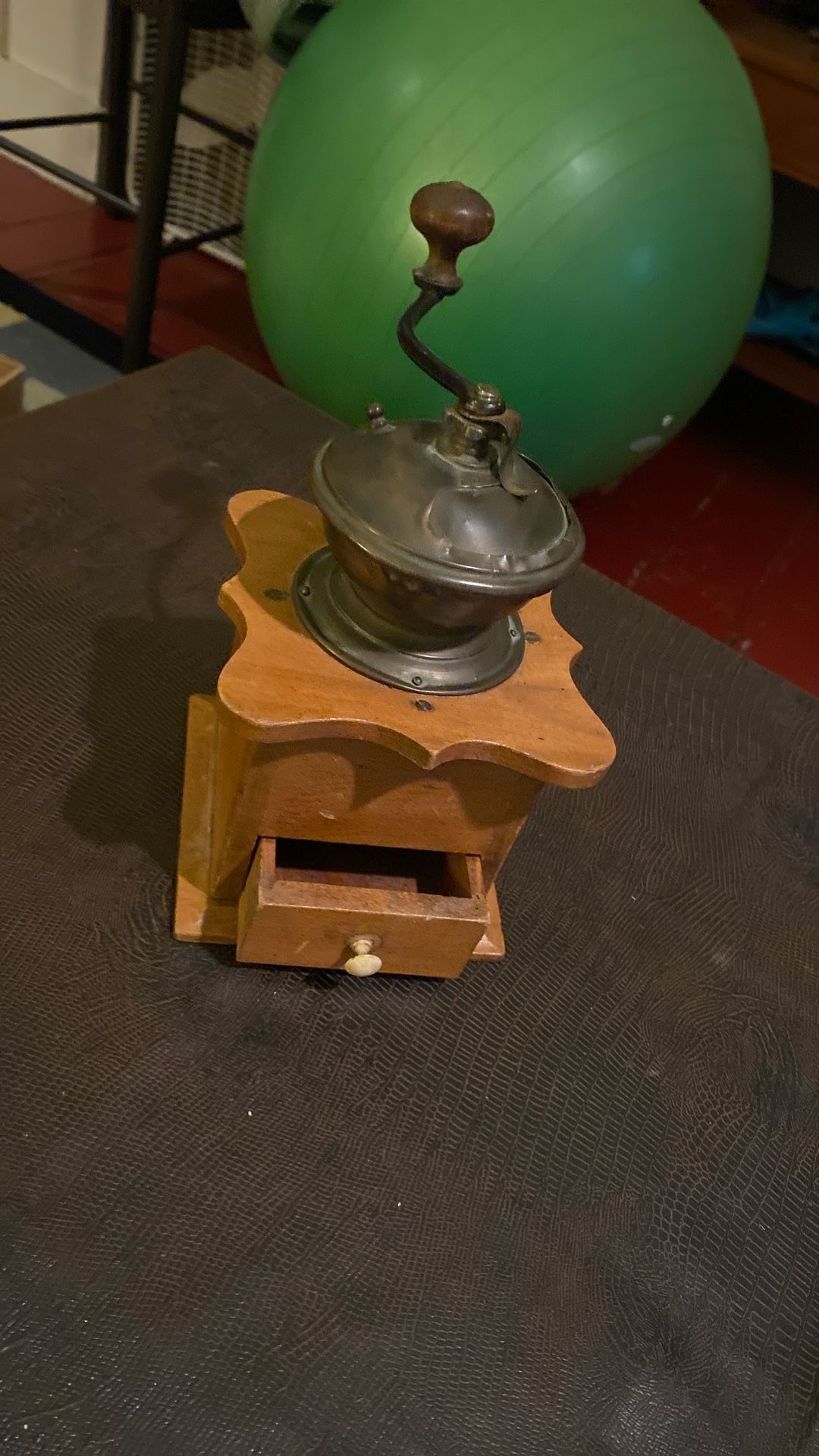 Vintage Ornate Copper and Wooden Coffee Bean Spice Grinder Mill With Hand Crank