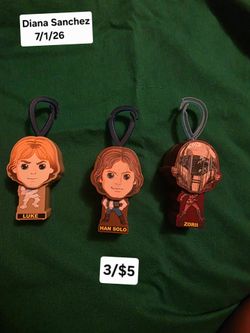 2019 McDonald's Star Wars Happy Meal toy featuring the character Zorii Bliss, Han Solo and Luke Skywalker keychains 3\$5
Shipping available
Pick up