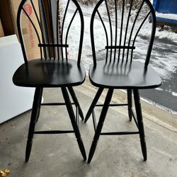 Two 30 Inch Black Wooden Bar Chairs 