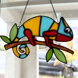 New Custom Stained Glass Chameleon