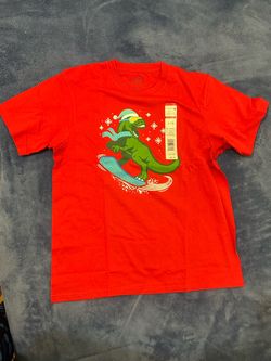 Kids Snowboarding Dinosaur Christmas T-Shirt