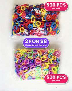 1,000 Mini Hair Ties for Kids – 2 Packs of 500 – NEW