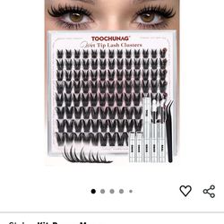 TOOCHUNAG Manga Lash Clusters Kit Bunny Eyelashes Clusters 10-18mm Volume Spiky DIY Cluster Lashes Extension Kit with White Lash Bond and Seal D Curly