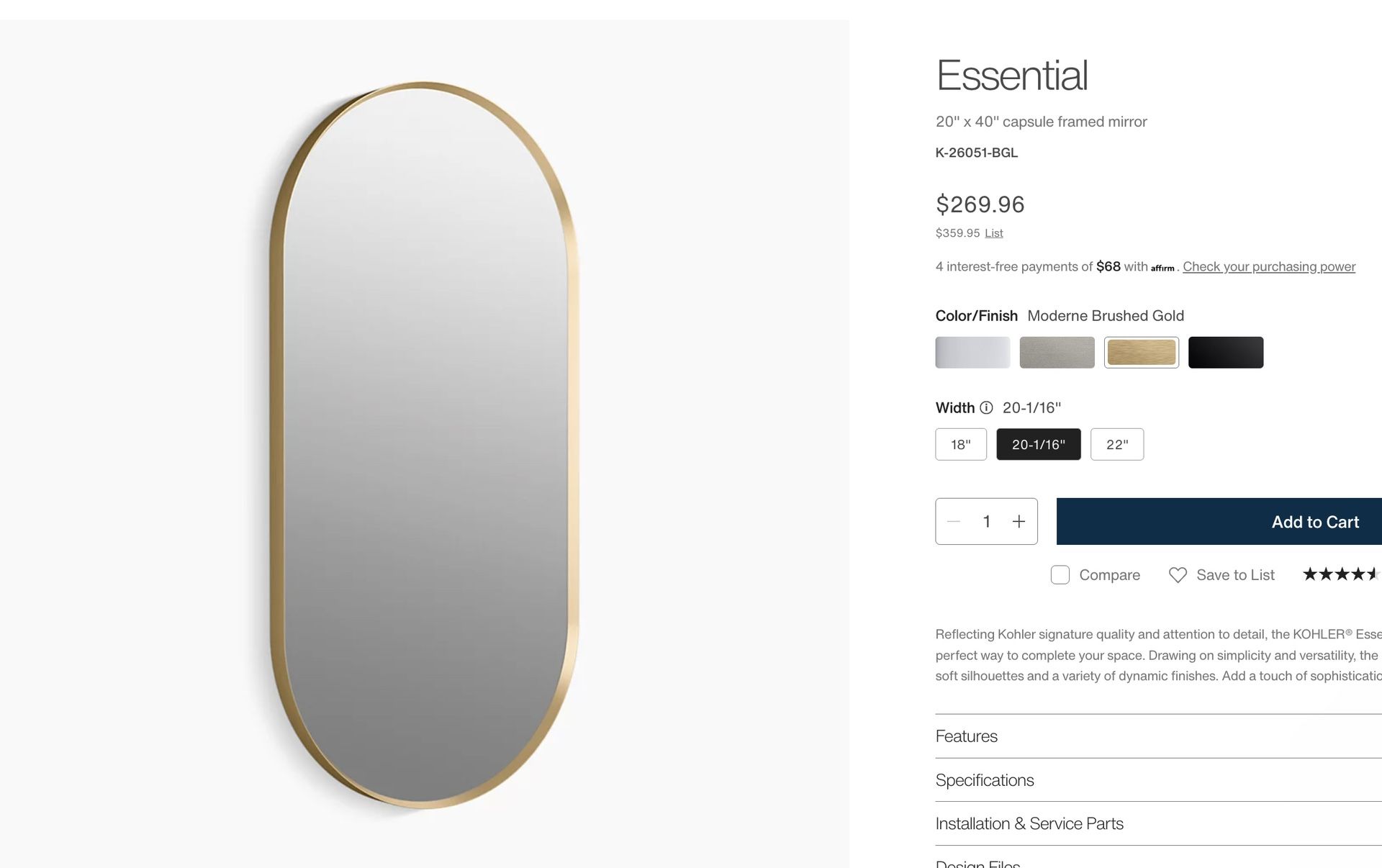 Gold Oval Mirror 
