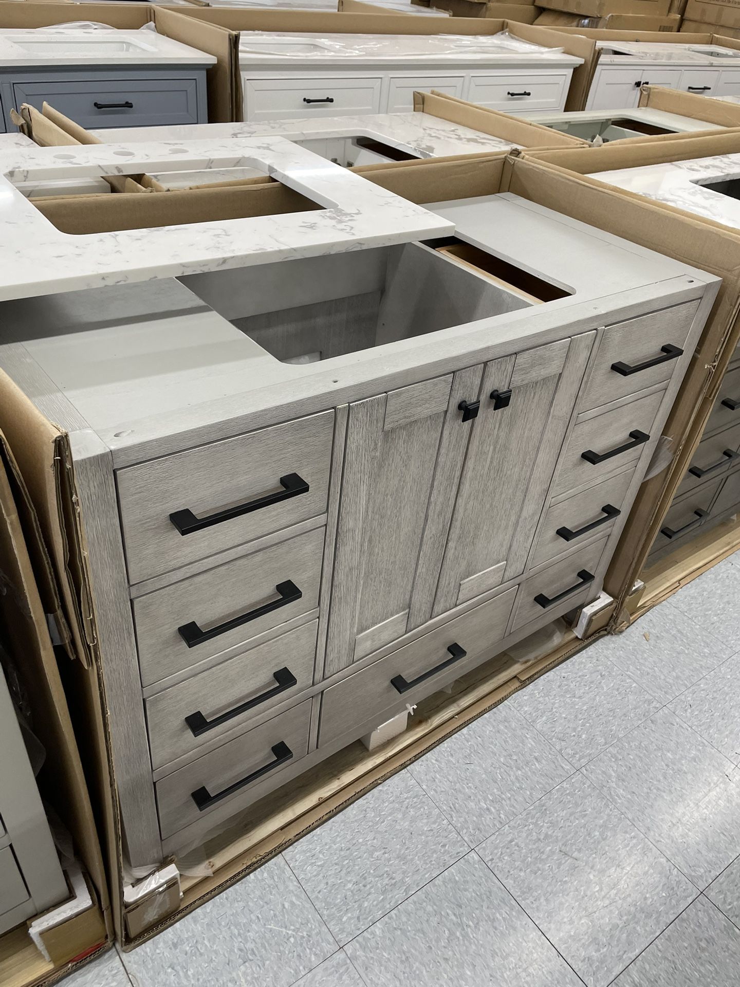 Bathroom vanity cabinet 48” solid mango Quartz top with sink and backsplash