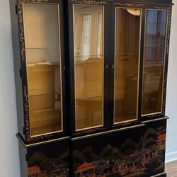 Rare Vintage Asian Chinoiserie China Lighted Cabinet by American of Martinsville 78"H12"L48"W