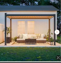 Nordica Series 10 ft. x 13 ft. Aluminum Louvered Pergola with Solar-Powered LED Lights, Charcoal Gray