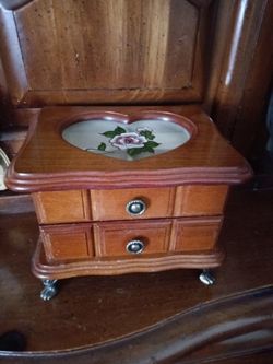 Wooden Jewelry Box with Heart Mirror and Drawers
