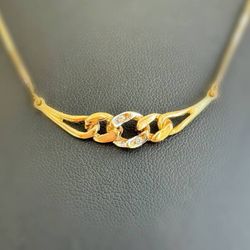 14k solid yellow gold CZ Cuban chain necklace 17”