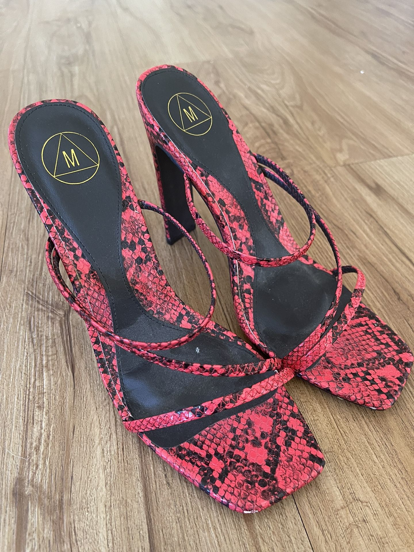 Never Been Worn Red Snakeskin Strappy Sandal Heels