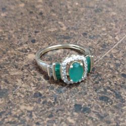 Genuine Emeralds, Diamond Halo, and 10K Solid Yellow Gold Ring
