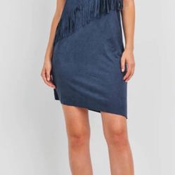 NAVY SUEDE FRINGE DRESS