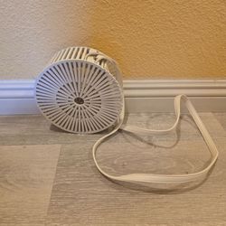 Rattan White Round Handbag