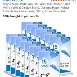 Acrylic Sign Holder 4x6, 15 Pack Clear Double Sided Menu Vertical Display Stand, Desktop Paper Holder Suitable for Restaurants, Office, Store