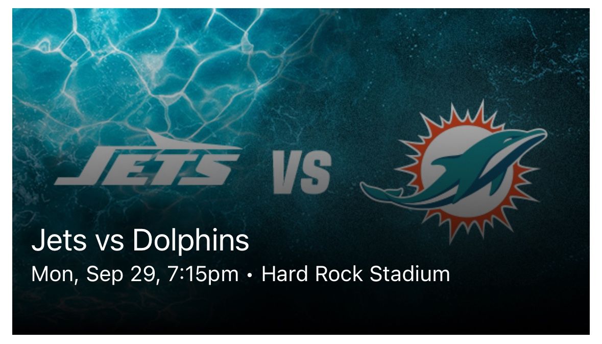 Dolphins vs Jets (3 Tickets + Yellow Parking)