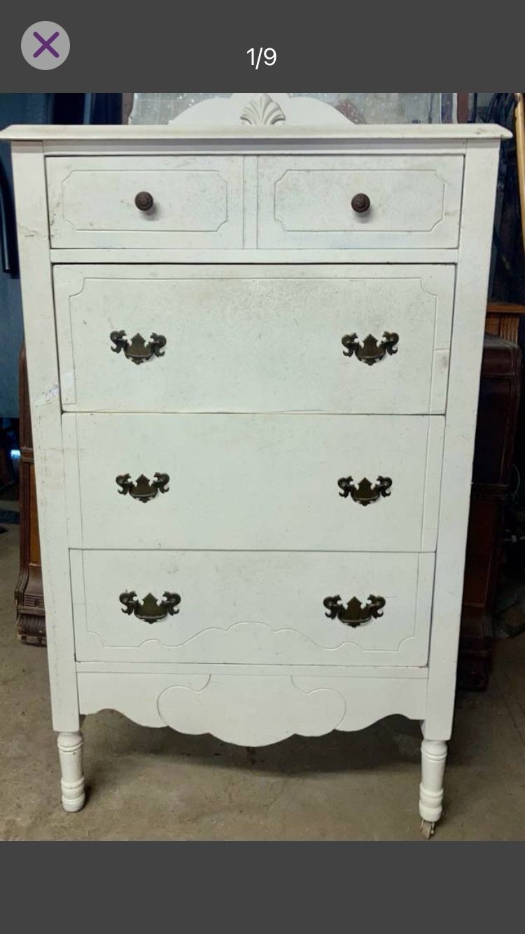 White Vintage Wooden Chest Of Drawers Dresser