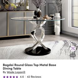 Bagdai Round Glass Top Metal Base Dining Table