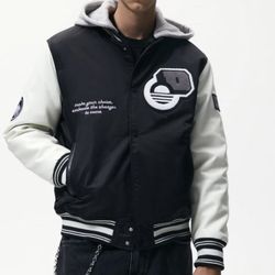 Zara man varsity jacket with removable hood size Small