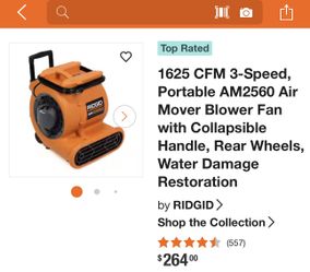 1625 CFM 3-Speed, Portable AM2560 Air Mover Blower Fan with Collapsible Handle, Rear Wheels, Water Damage Restoration by RIDGID