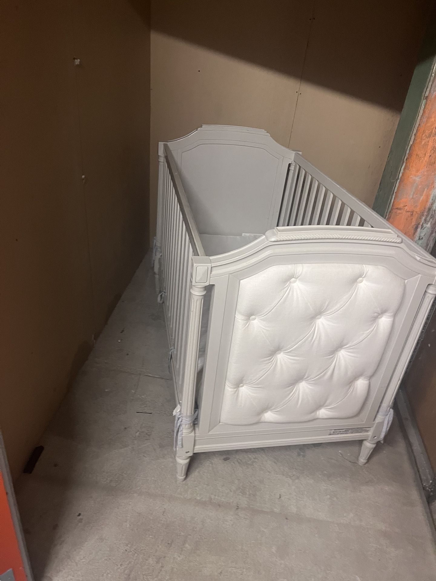 Pottery Barn Kids Blythe 3‑in‑1 Upholstered Crib + Tufted Panels