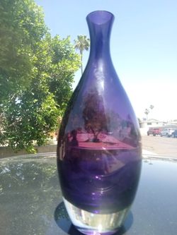 14 Inch Tall Imported From Poland Amethyst Flower Vase/Art Glass
