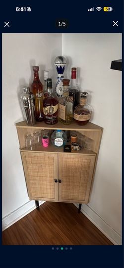 Rattan bar corner cabinet