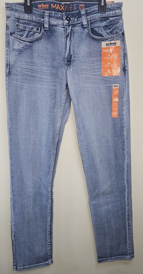 Urban Pipeline Denim Jeans Men 34x32 Slim Max Flex Blue Brand New with Tags