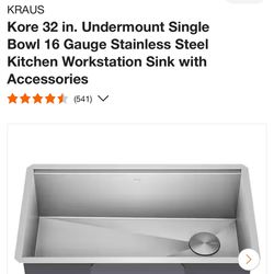 (NEW IN BOX) Kraus Undermount Sink - 32 Inch Stainless Steel
