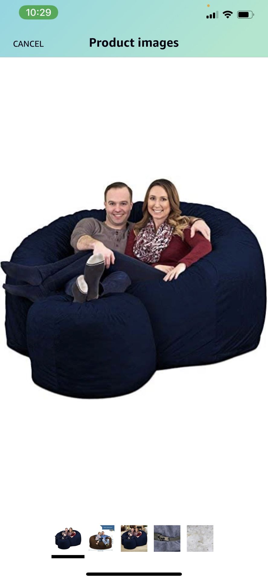 Navy suede Bean Bag Chair with foot stool 
