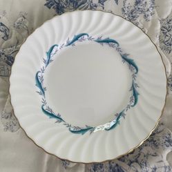 MINTON, DOWNING- SET OF 8 SALAD PLATES 8'' & 8 Bread And Butter )ENGLISH BONE CHINA AQUA PATTERN