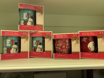 Christmas mugs (brand new), $4 for 5, $1 each