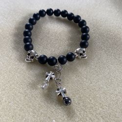 Handcrafted Bracelet Mat Black And Glow In The Dark Beads Skulls And Hanging Crosses New 