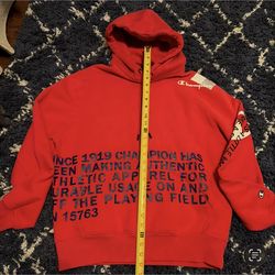 Champion Sweatshirt Unisex Drawstring Hoodie Behind The Label Logo Red XL