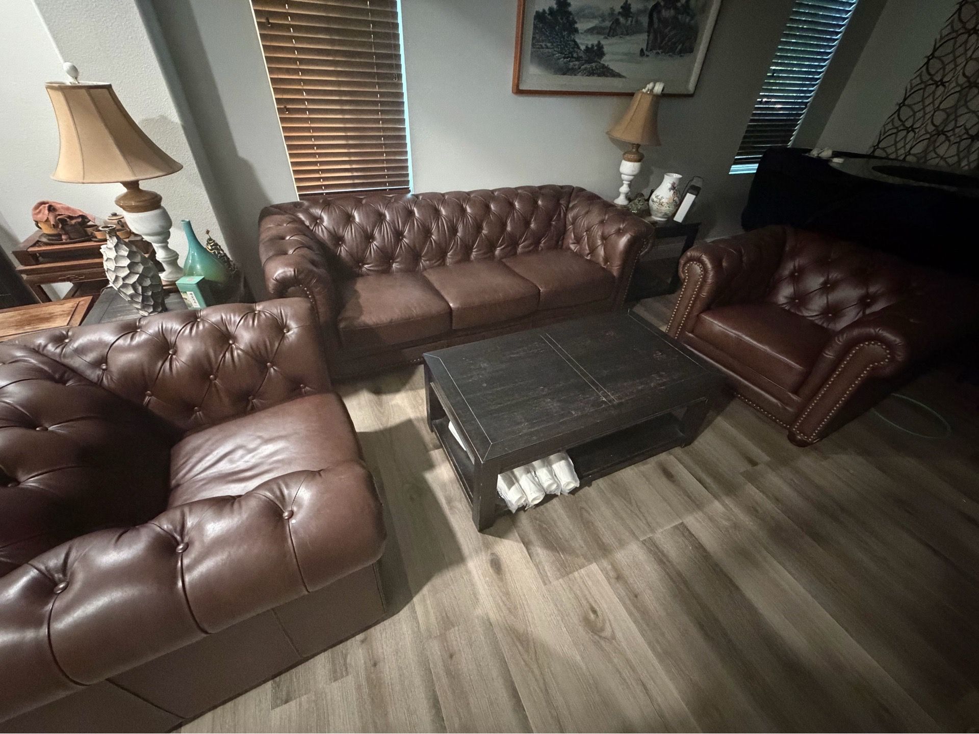 Genuine Leather Sofa: One Three-Seater and Two Single-Seaters