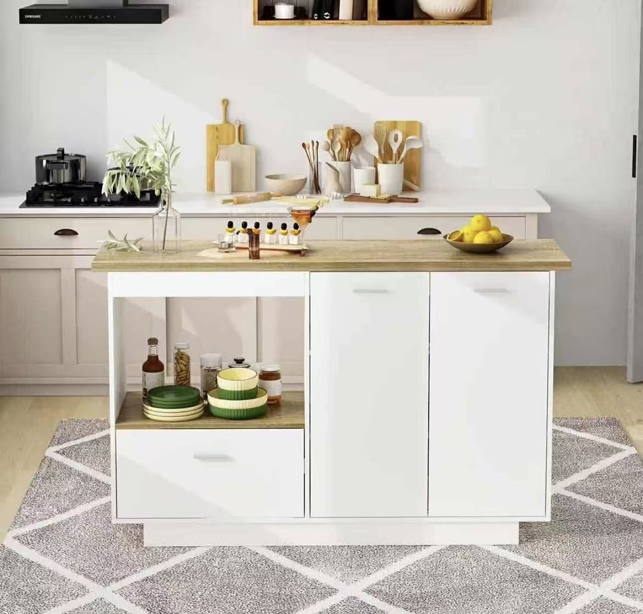 59-inch wide kitchen island with storage and folding countertop $160