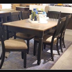 Dark Brown 6 Piece Two Tone Rectangular Dining Table & 4 Dining Chairs & Bench 🤎 New Brand 🆕 Dining Room/ Kitchen 🌟 Great Financing Options 💯
