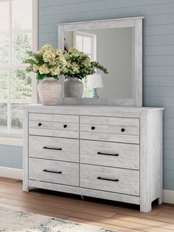 Makidern Whitewash Dresser and Mirror