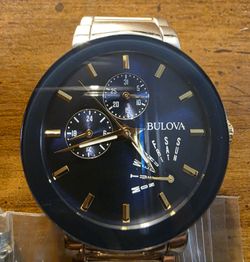 Authentic Bulova Futuro Men's Modern Blue Dial Two-Tone Stainless Watch 98C123