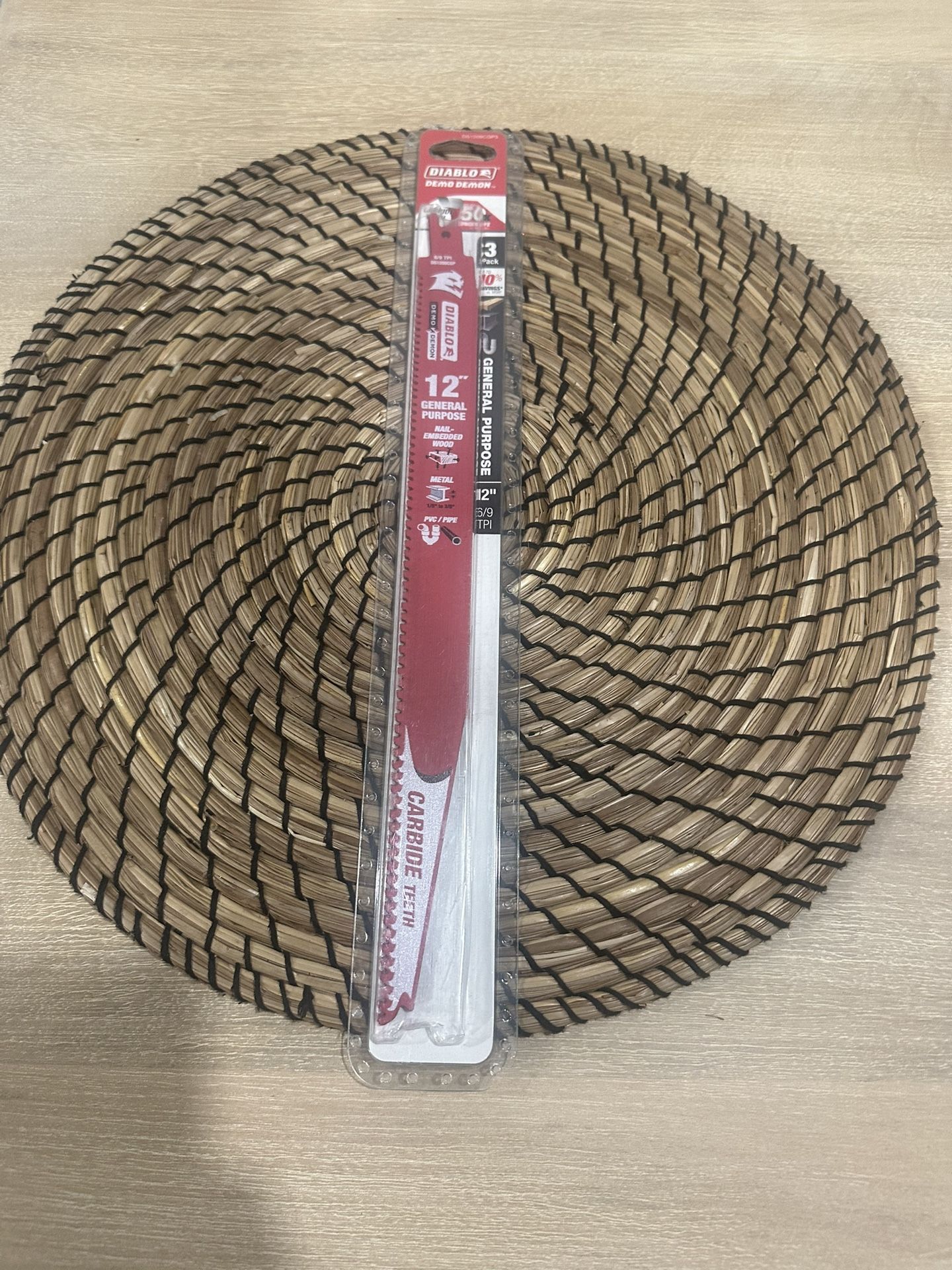 Diablo Demo Demon Carbide Teeth Reciprocating Saw Blades for General Purpose Cuts - 12" Length, 6/9 TPI, 3-Pack - DS1209CGP3