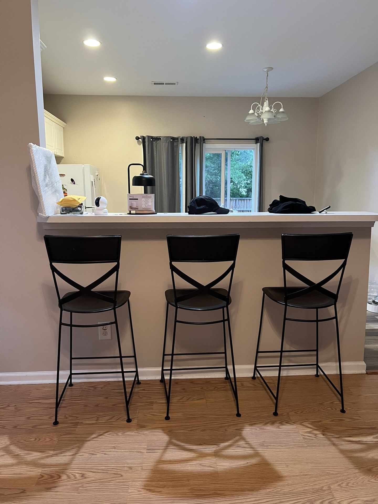 Set Of 3 Black Metal Barstools