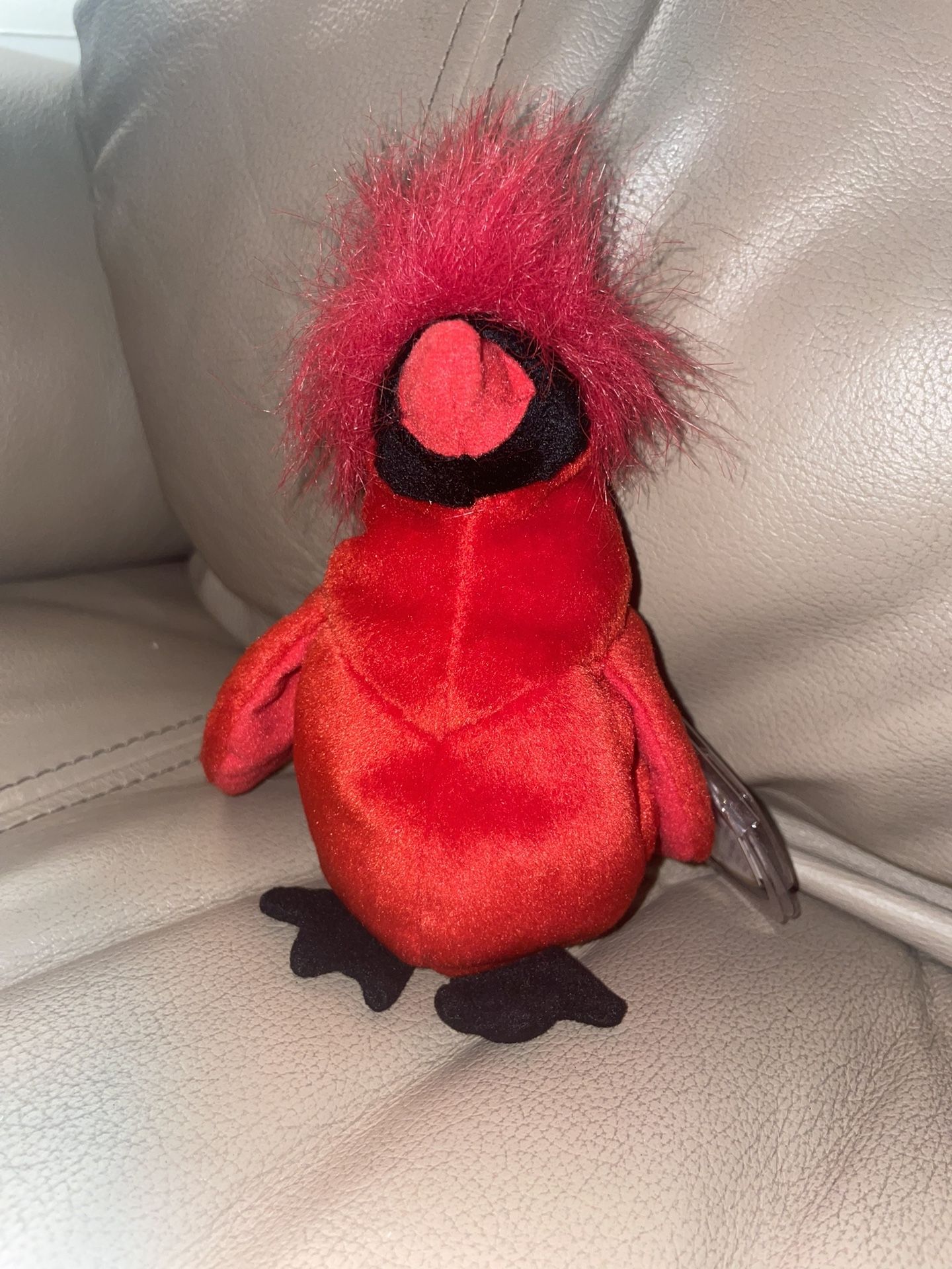 Plush Red Bird Toy TY Beanie Baby Mac The Cardinal Tag With Protector Good