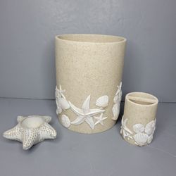 Stoneware Beach Theme Bathroom Accessories Set
