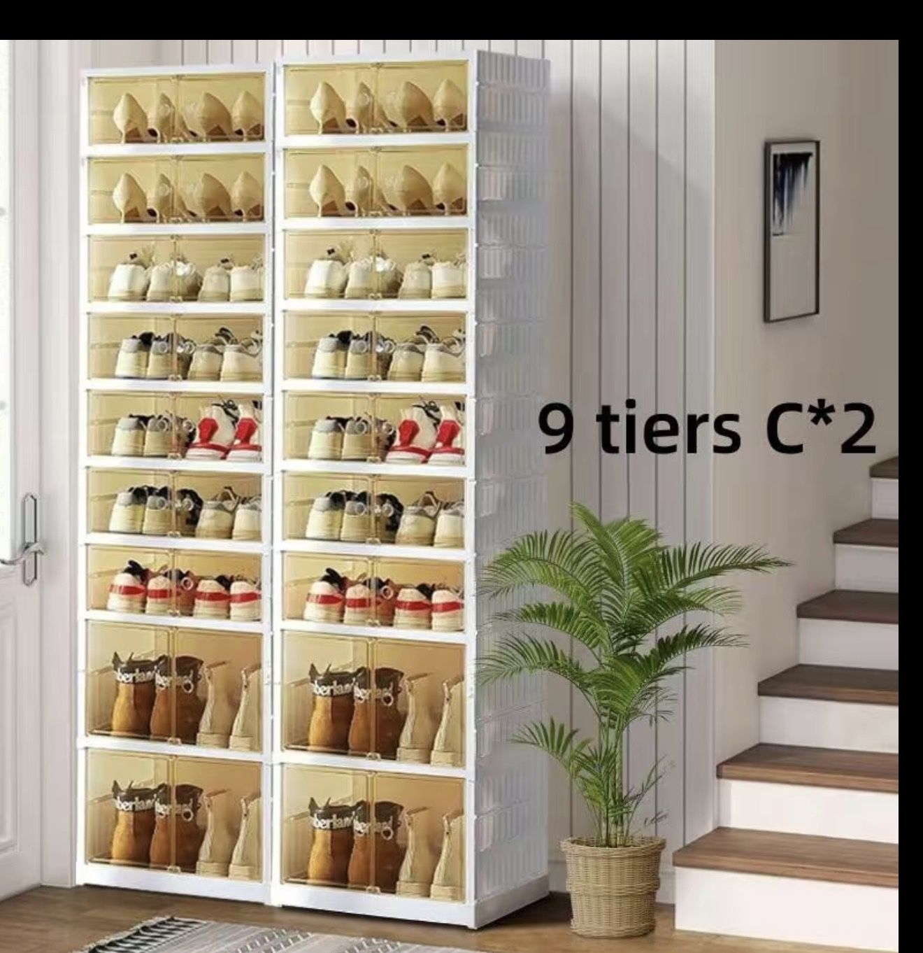 9Tier 18 Shoes Organizer:Transparent, Closet Management Space-saving Home storage Smooth Boxes Collapsible Rack For Compact Spaces big rack shoe organ