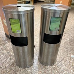 2 Circular Aluminum Garbage Cans 