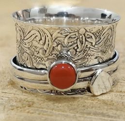 925 sterling silver coral dome ring size 9