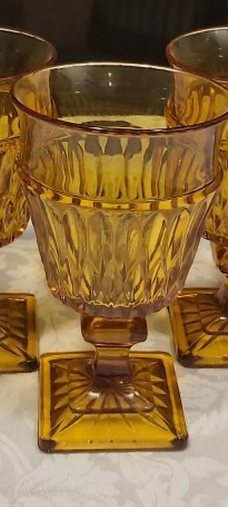 (3) Vintage Indiana Amber Glass Goblets