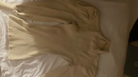 Cream Ribbed Knit Top with Ruffle Sleeves