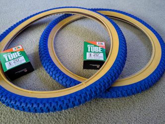 NEW DURO SNAKE BELLY BMX BICYCLE TIRES 20X 2.125 BLUE /GUMWALL & TUBES