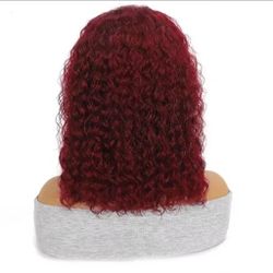 Human  Hair Curly Deep Wave Burgundy Glueless 14 inch Bob Wig