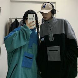 Color-blocking half-zip polar fleece thickened sweater jacket for men and women